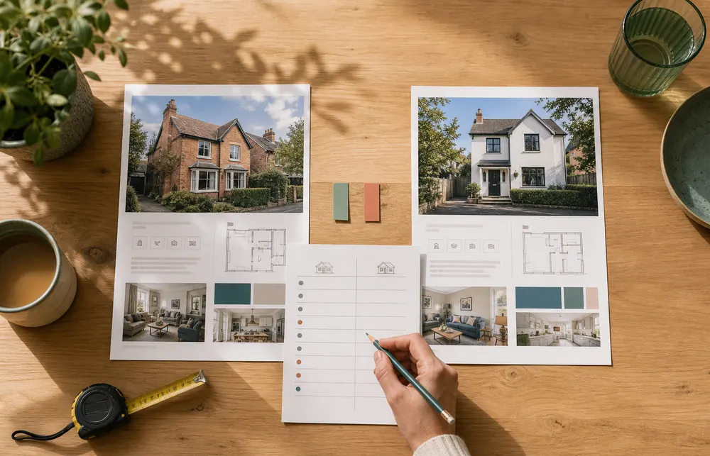Two shortlisted homes laid out side by side for a detailed comparison